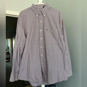Men’s large Izod maroon and white striped dress shirt
